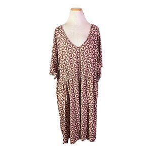 Torrid Size 6 (Plus Size 6X) Challis V-Neck Mini Dress Side Pockets Brown Print